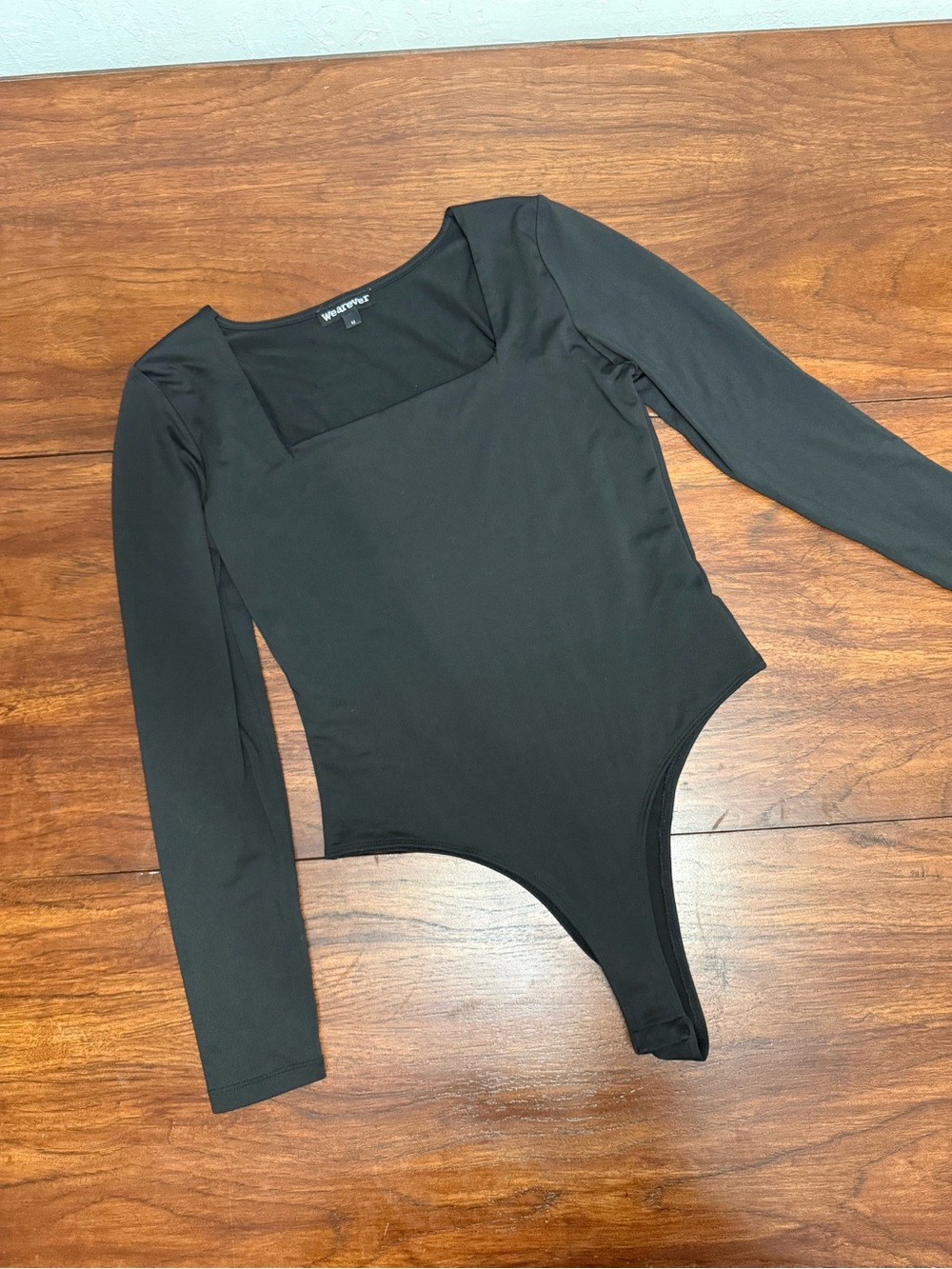 Wearever Black Long-Sleeve Square Neck Bodysuit